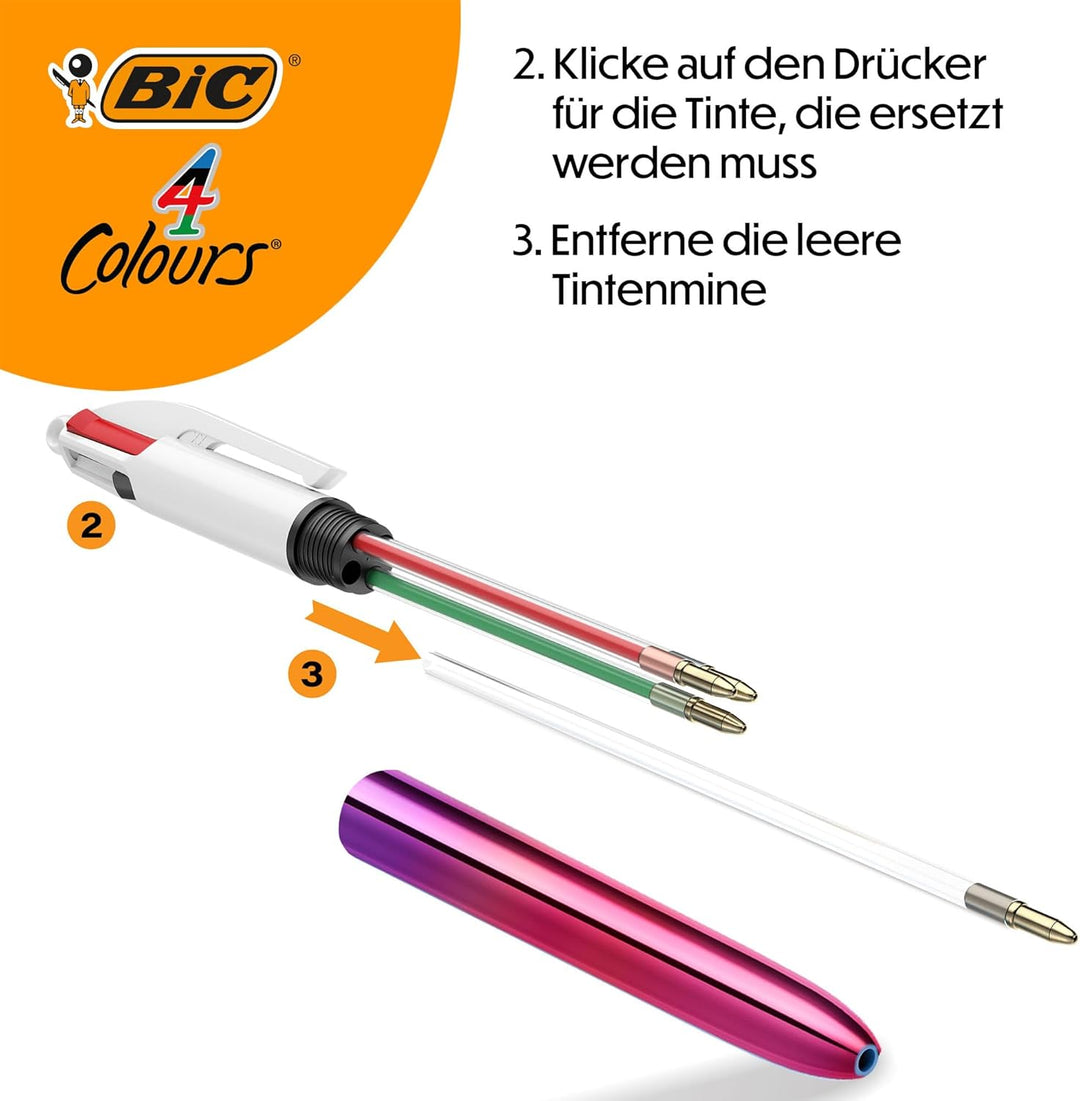 BIC 4 Farben Kugelschreiber Set 4 Colours Gradient, 5er Pack in Metallic-Farbverlauf, nachfüllbar, I