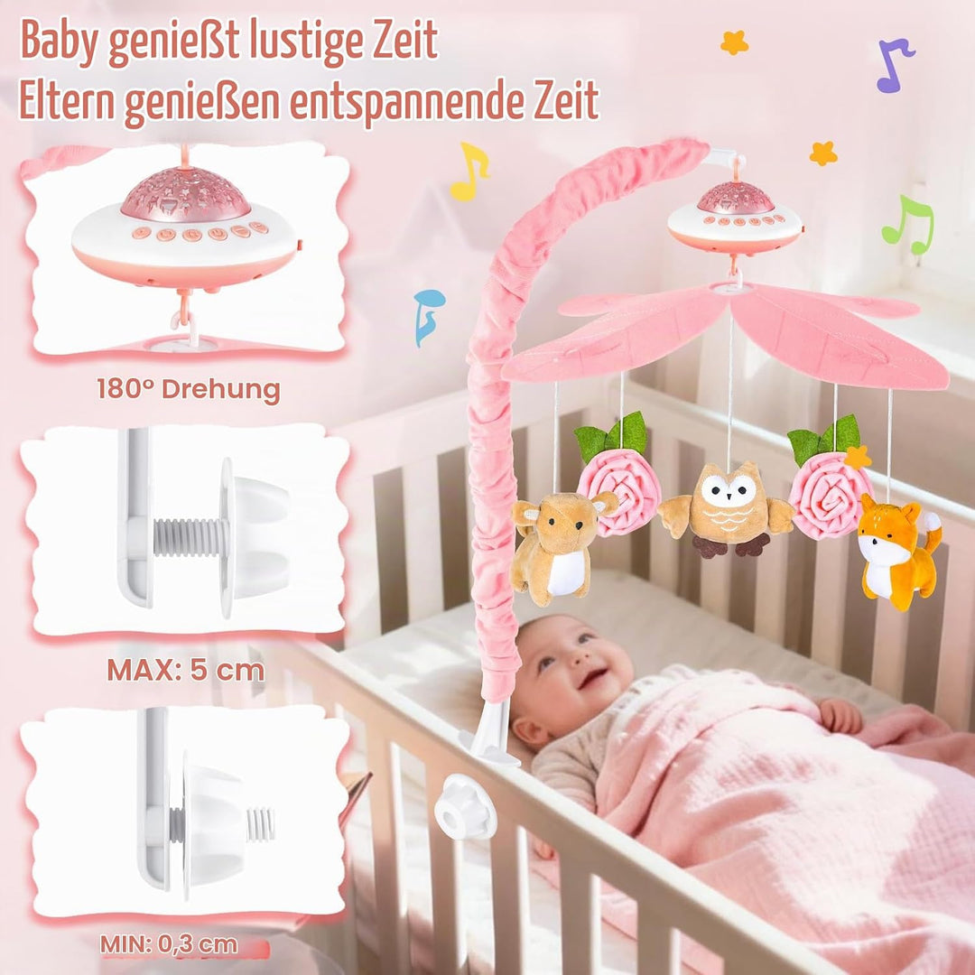 VZO Baby Mobile Babybett, Mobile Baby mit Musik und Projektion, Mobile Wickeltisch Baby Mobiles für