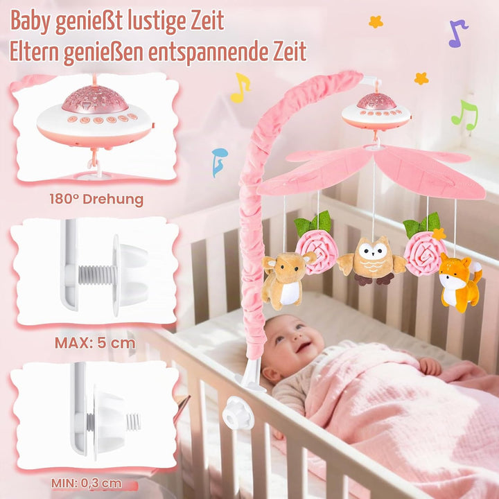 VZO Baby Mobile Babybett, Mobile Baby mit Musik und Projektion, Mobile Wickeltisch Baby Mobiles für