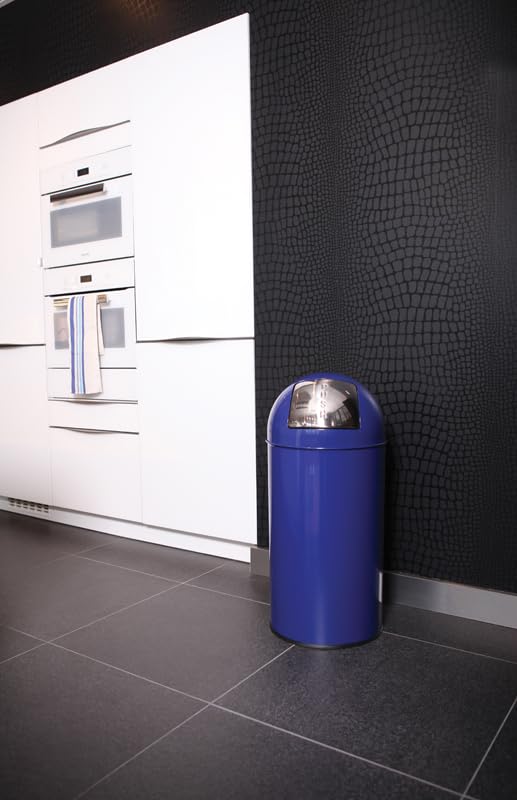 PROREGAL Abfallbehälter mit Pushdeckel & Inneneimer aus Metall | 40 Liter, HxBxT 74x34x34cm | Blau,