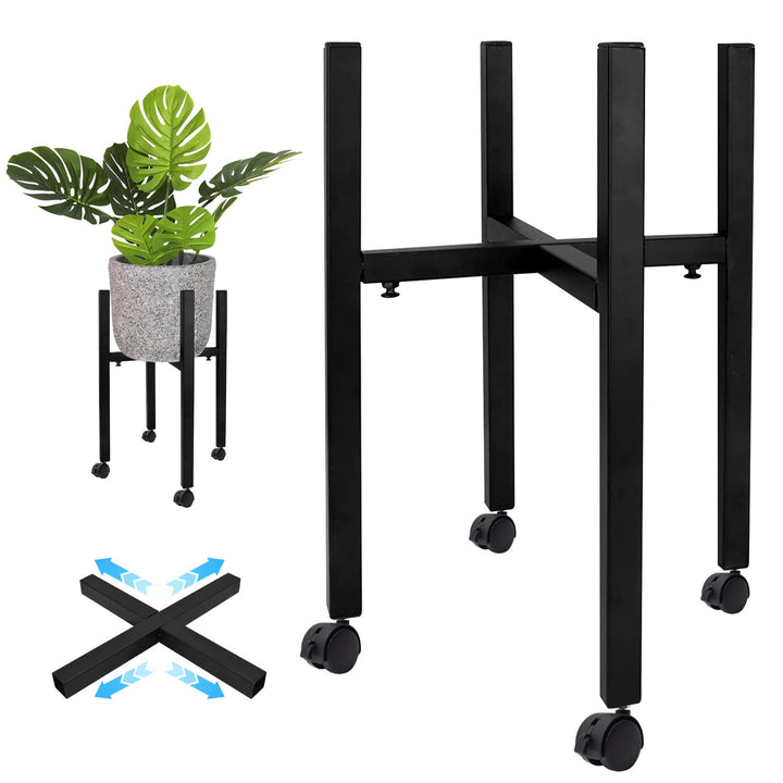 Verstellbarer Pflanzenständer, Blumenständer Metall Schwarz mit 4 Umlenkrollen für 24-38 cm Verschie