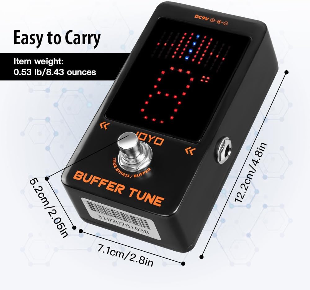 JOYO Buffer Tune Tuner Pedal mit Eingebautem Puffer Präziser Stimmung und LED-Bildschirm für Gitarre
