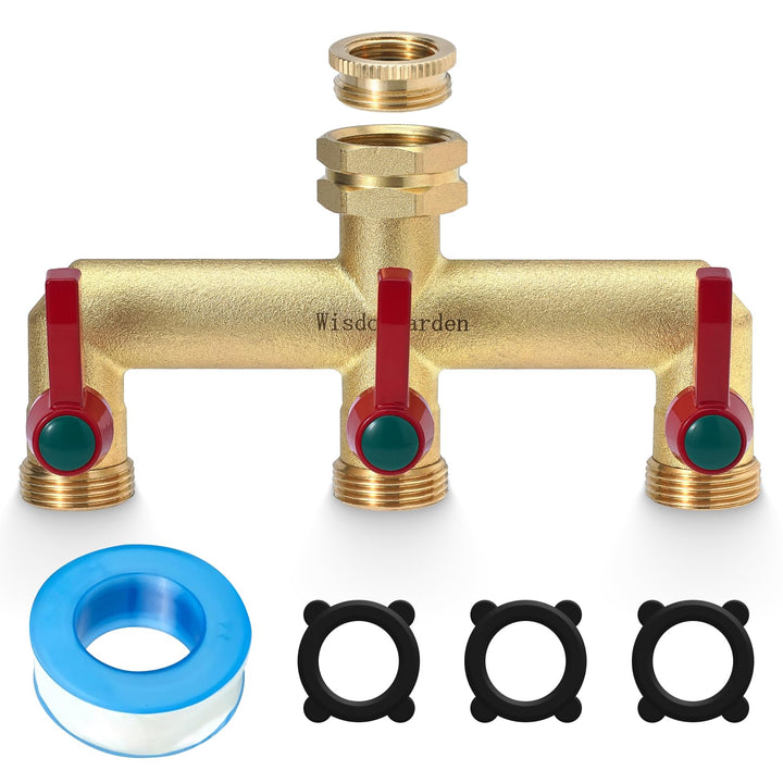 Wisdomgarden Wasserverteiler 3fach, Schwere Ausführung aus Messing gartenschlauch verteiler,3 wege v