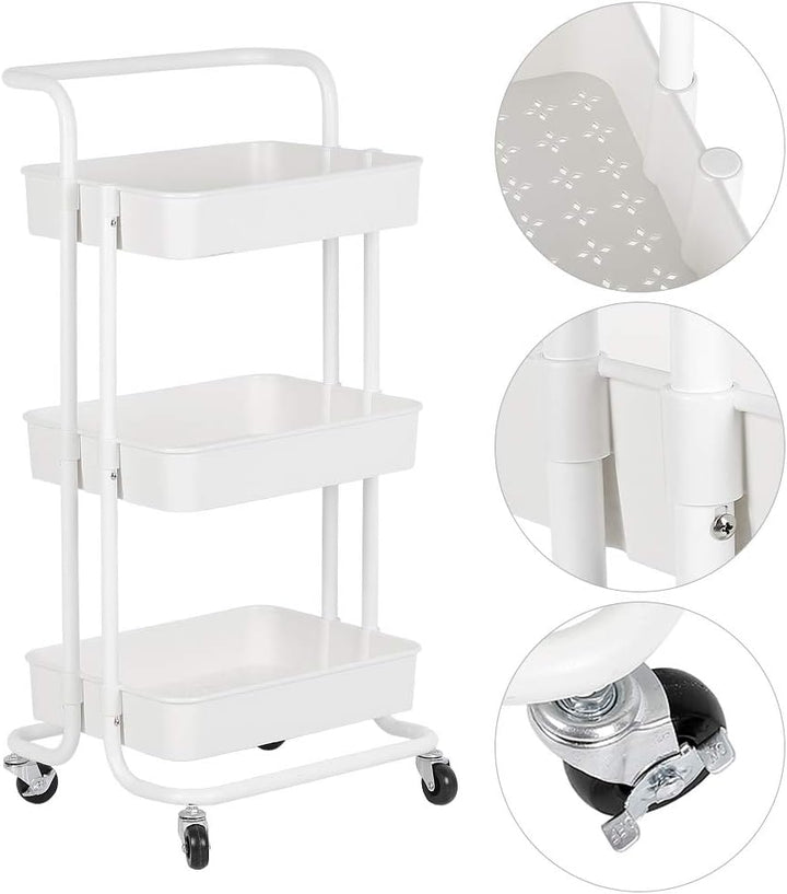 Rollwagen, 3 Etagen, Servierwagen, Küchenwagen für Bad & Büro, Rollregal, Bastelwagen-43 * 36 * 86cm