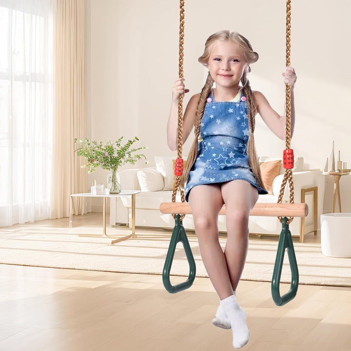 Morwealth Multifunktions Kinderholz Trapeze Schaukel mit Kunststoffringen Turnringe Ringe zum Aufhän