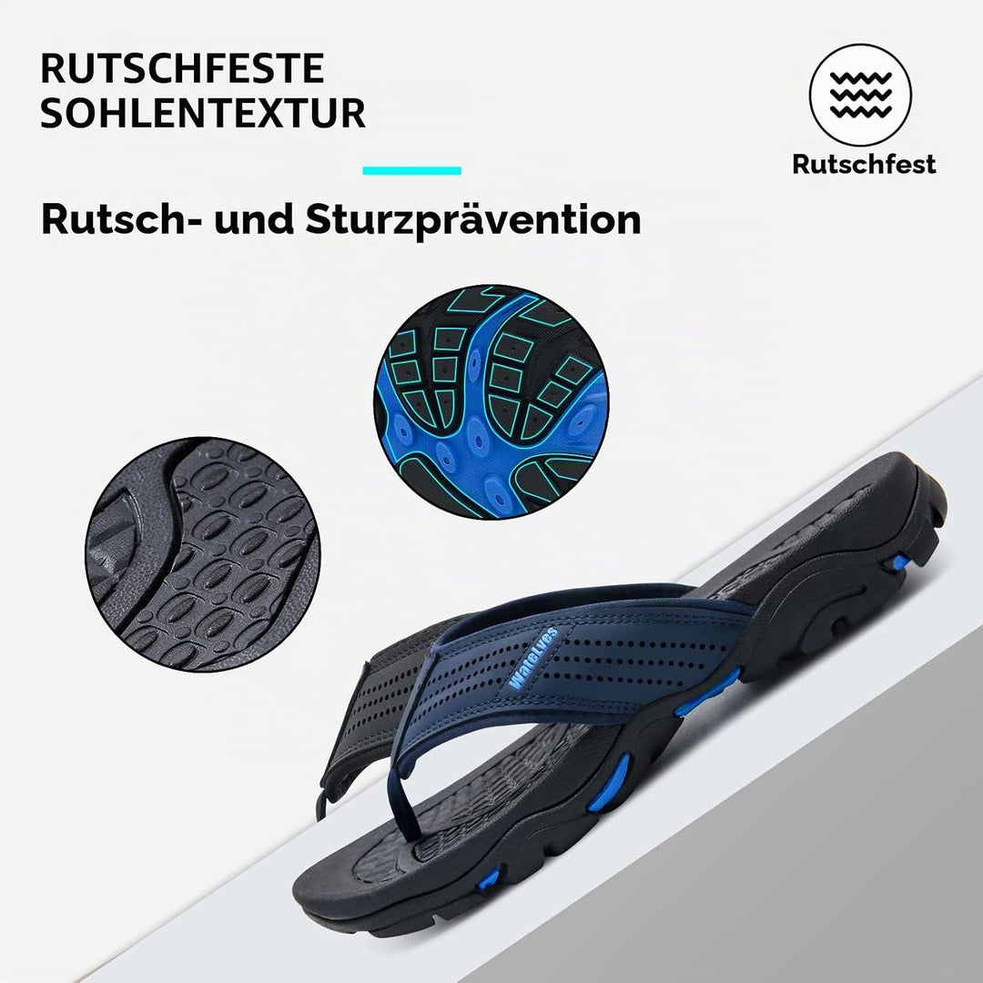 WateLves Herren Flip Flops Zehentrenner Leder mit Arch Support Sandalen Weich Leder Stoff Badelatsch