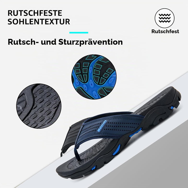 WateLves Herren Flip Flops Zehentrenner Leder mit Arch Support Sandalen Weich Leder Stoff Badelatsch