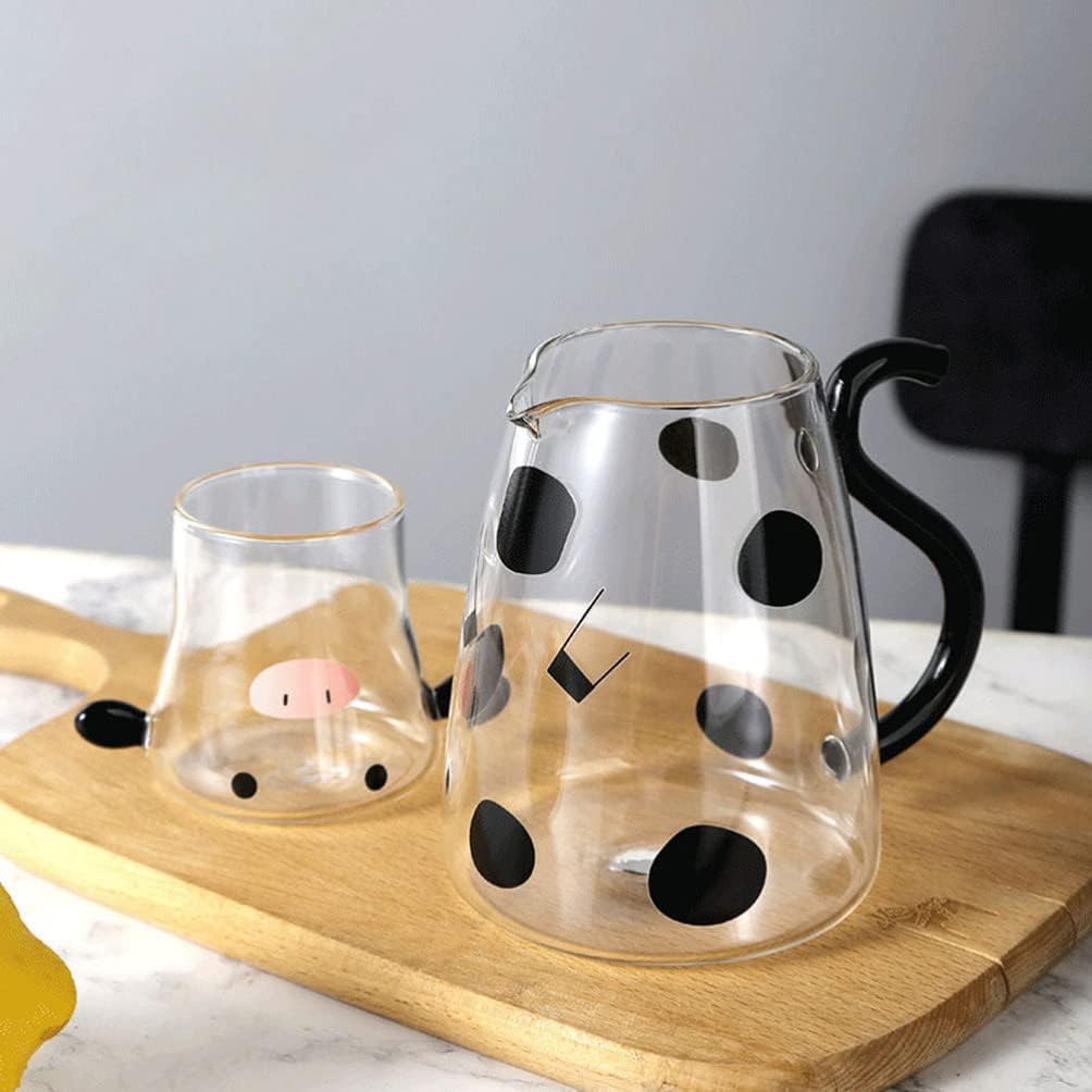 TOPBATHY Kaltwasserkrug mit Tasse für Zuhause, Glas, Saft, Getränke, Krug mit Cartoon-Kuh