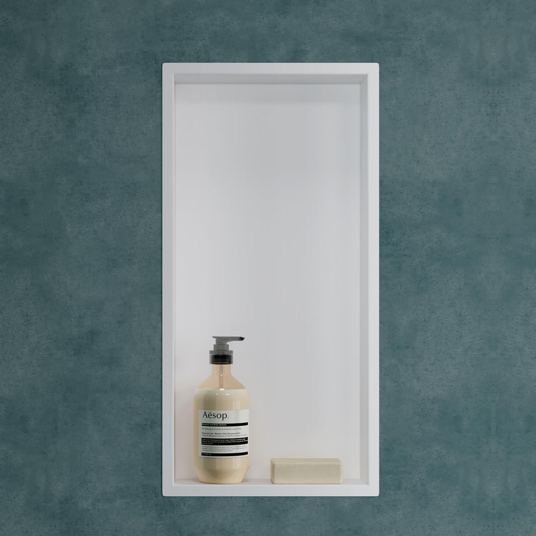 Mai &amp; Mai Duschnische Bad aus Edelstahl Weiss 30cm x 60cm x 8,3cm | Wandnische Dusche Duschregal bef