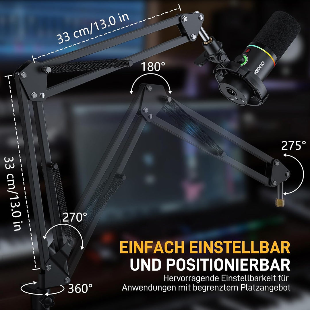 Maono Mikrofon arm, Verstellbarer Mikrofonständer für Podcast, Gaming, Streaming & Aufnahmen – inkl.