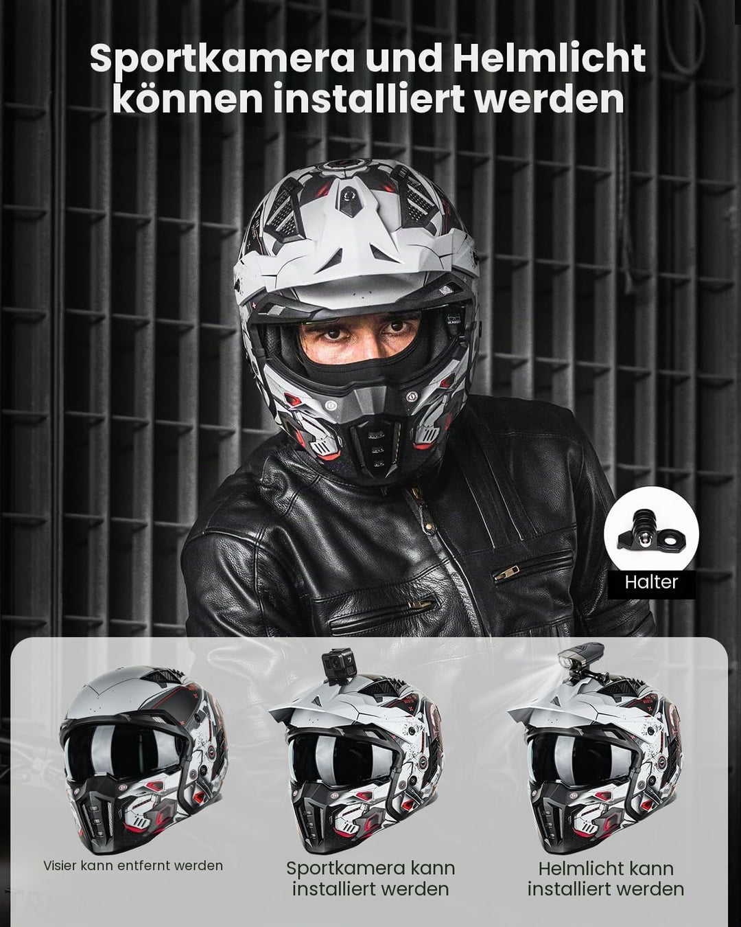 ILM Helm Motorrad Motocross Herren Damen Vintage Retro mit Visier ECE Model Z302,SciFiRot,L L SciFiR