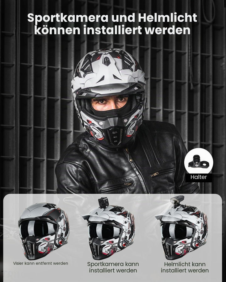 ILM Helm Motorrad Motocross Herren Damen Vintage Retro mit Visier ECE Model Z302,SciFiRot,L L SciFiR