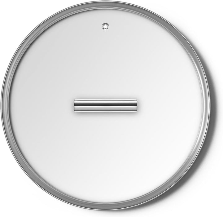 Smeg, CKFL2601, flacher Deckel aus gehärtetem Glas, Durchmesser 26 cm, Edelstahlgriff, Dampfauslass,