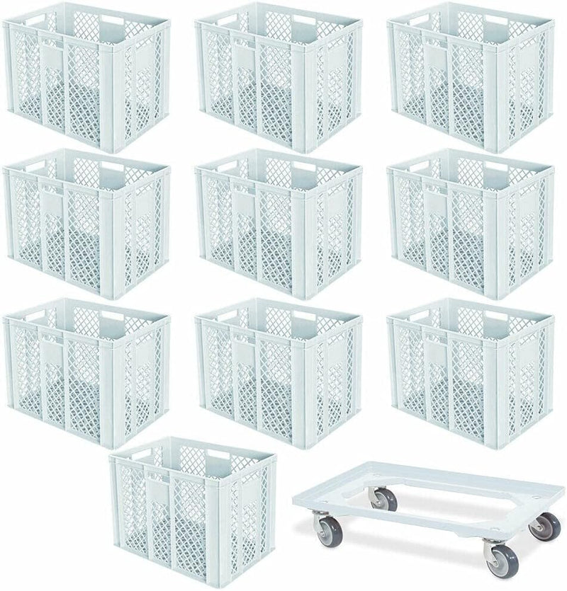 10er SPAR-Set Euro-Stapelbehälter PLUS GRATIS Transportroller, 600x400x410 mm Industriequalität lebe