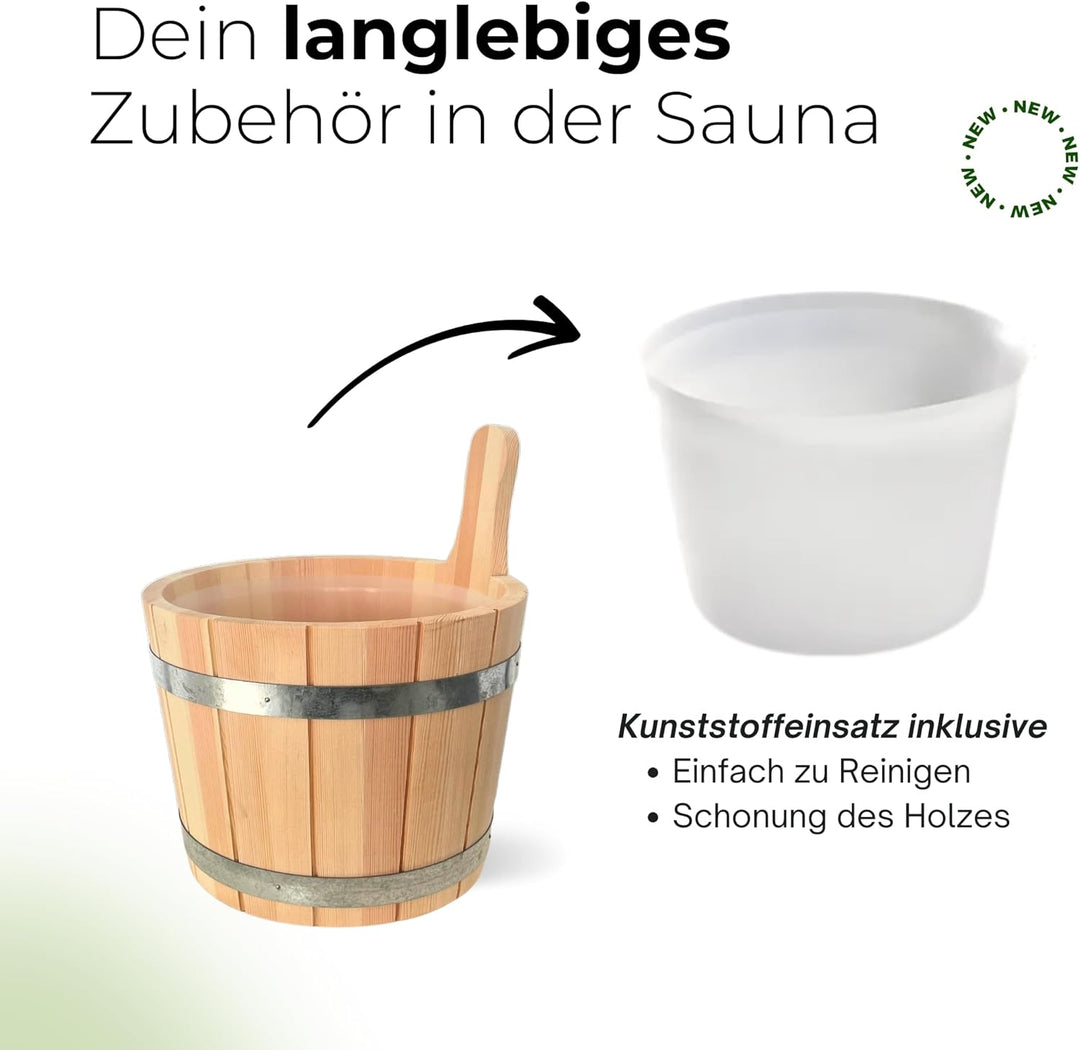 Sauna-Eimer mit Saunakelle aus 100% nordischer Fichte naturbelassen | Deutsches Qualitätsprodukt | 5