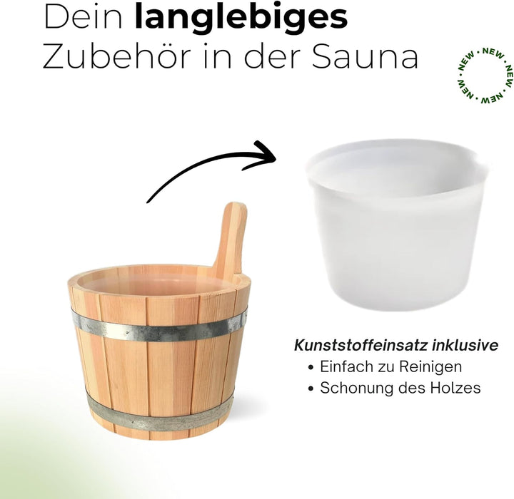 Sauna-Eimer mit Saunakelle aus 100% nordischer Fichte naturbelassen | Deutsches Qualitätsprodukt | 5