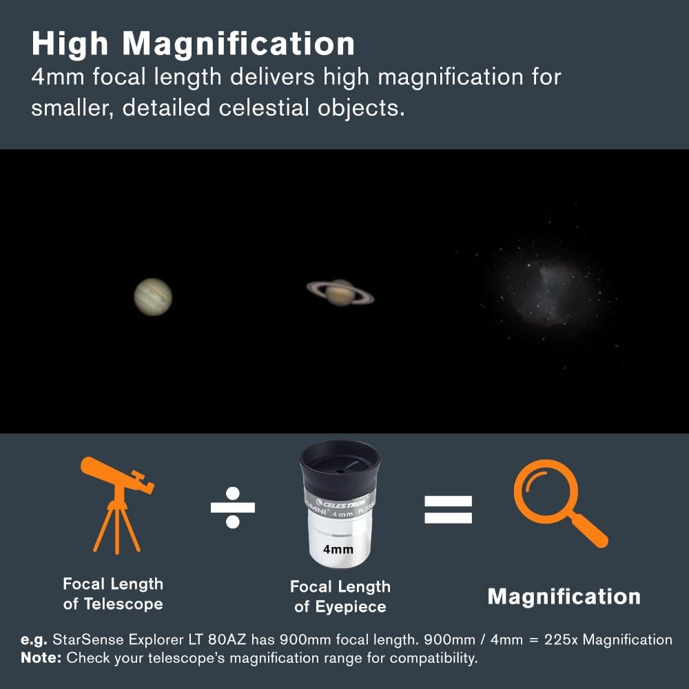 Celestron 93316 1-1/4-4 mm Omni Serie Okular, Schwarz/Silber, 4 mm