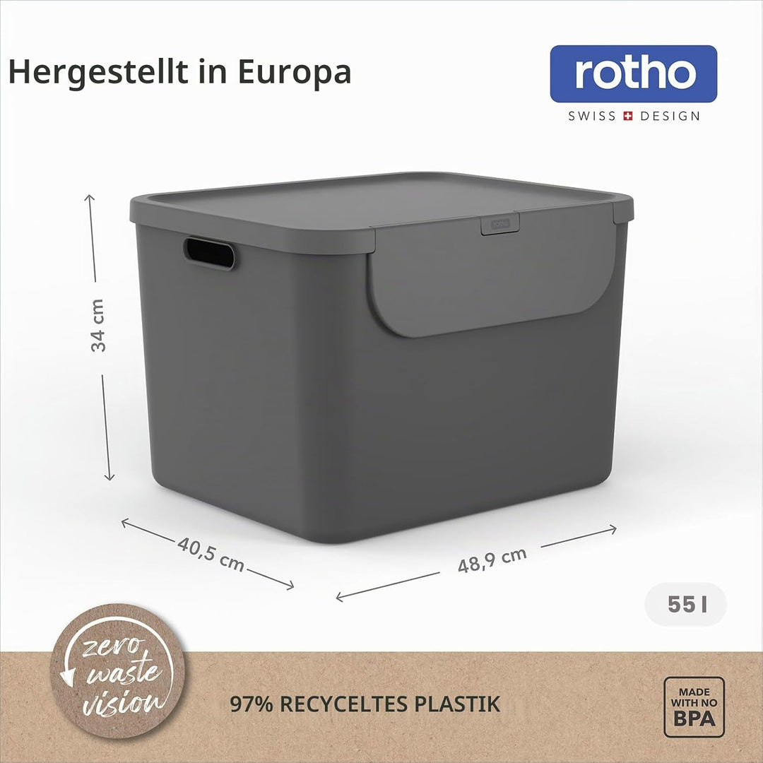 Rotho ALBULA3er-Set Mülltrennungssystem 2x25l und 1x55l mit Dekel für die Küche