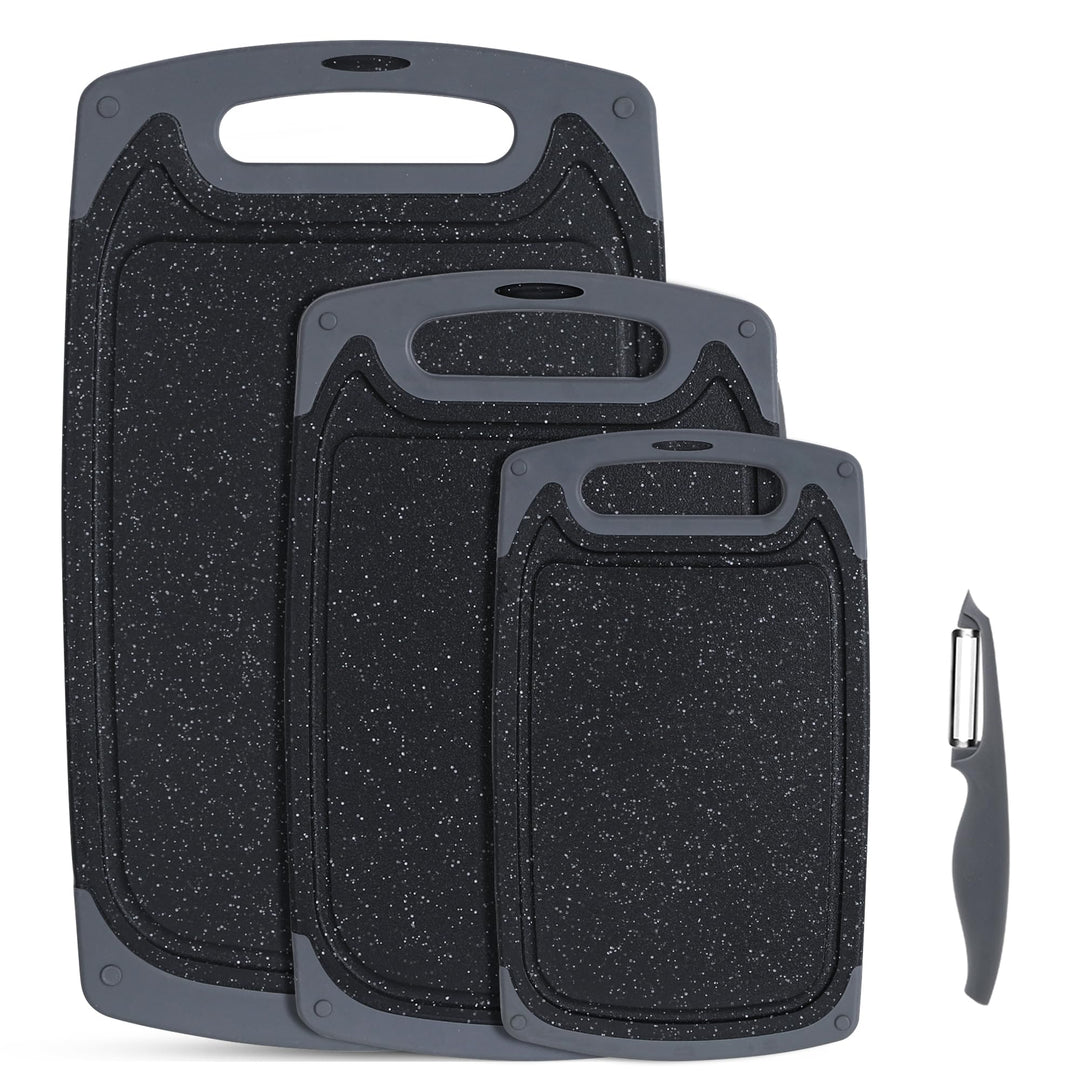 SKERITO Schneidebrett kunststoff 3er-Set für die Küche,Schneidebretter mit Saftrillen&Rutschfeste Gr