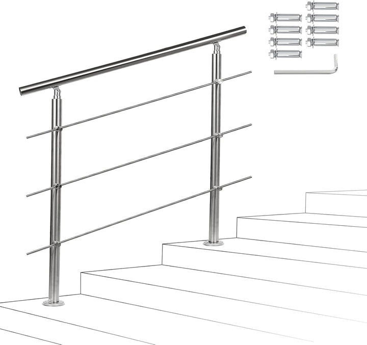Treppengeländer 100cm mit 3 Querstreben, Edelstahl Handlauf Winkelverstellbar, Geländer für Innen un