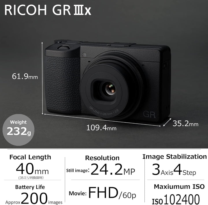 Ricoh GR IIIx Digitalkamera [Brennweite 40 mm] & Weiche Tasche aus echtem Leder GC-12 [Kompatible Mo