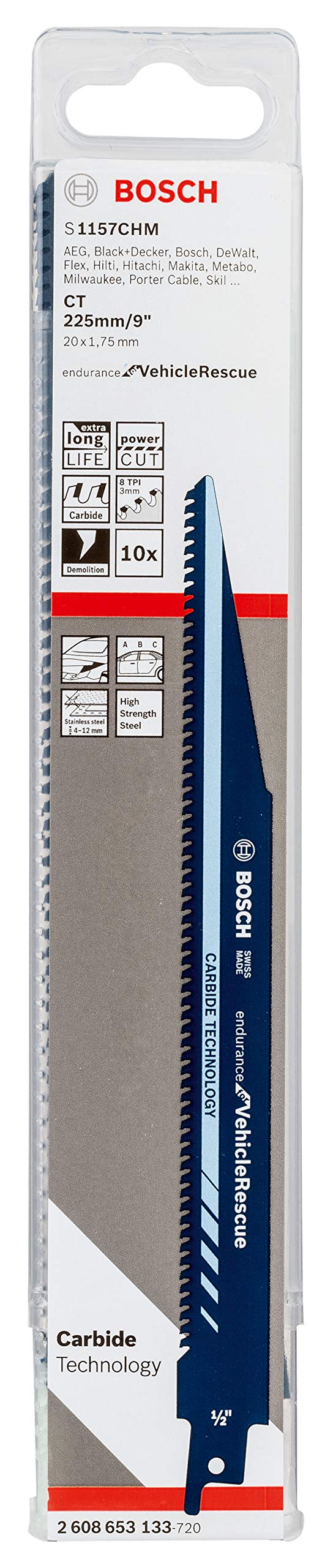 Bosch Professional Säbelsägeblatt S 1157 CHM Endurance for VehicleRescue (für Metall, 225 x 20 x 1,2