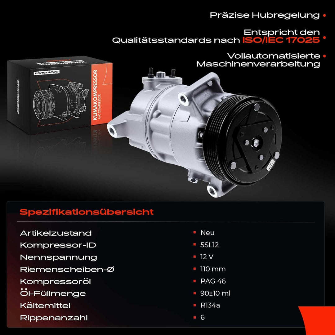 Frankberg Kompressor Klimaanlage Kompatibel mit Giulietta 940 1.7L Benzin 2010-2022 Delta III 844 1.