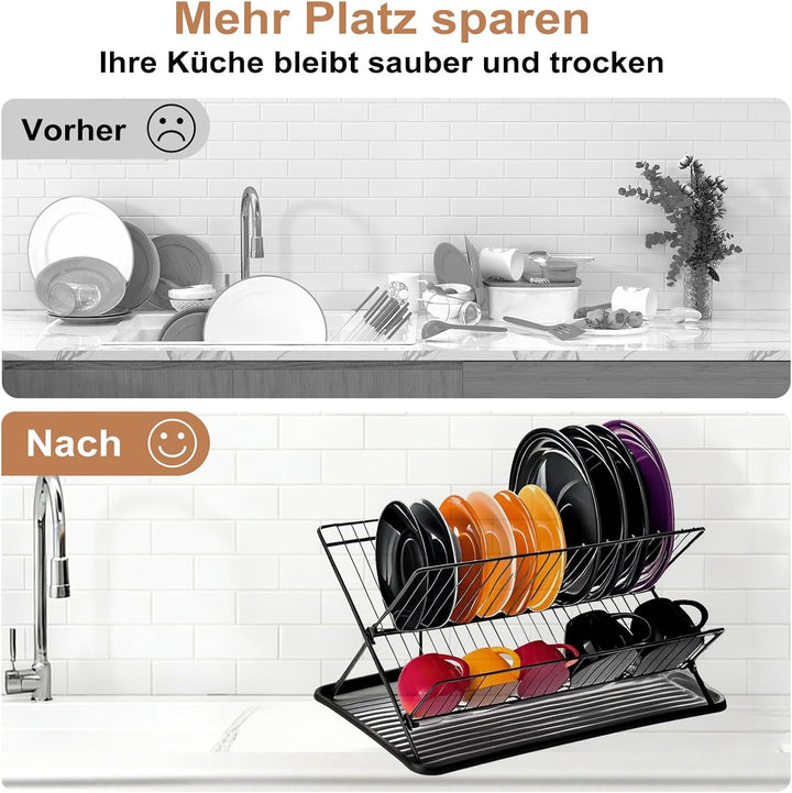 Abtropfgestell Edelstahl klappbar X-Form mit Auffangschale | Edelstahl Geschirrabtropfgestell X-Form