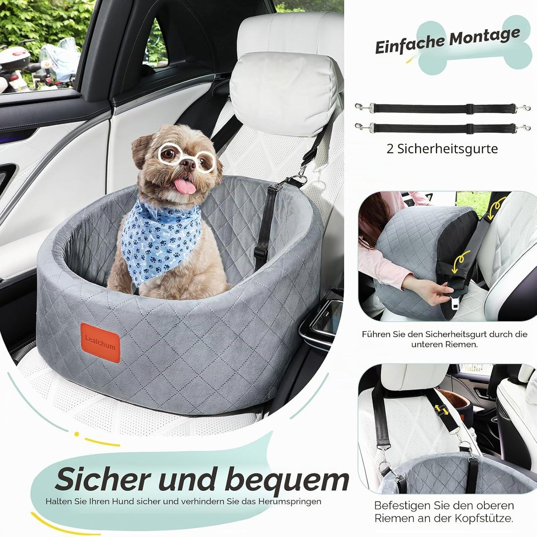 Hunde-Autositz, bequemer Haustier-Autositz mit Sicherheitsleinen zum Anklippen, waschbares Reise-Aut