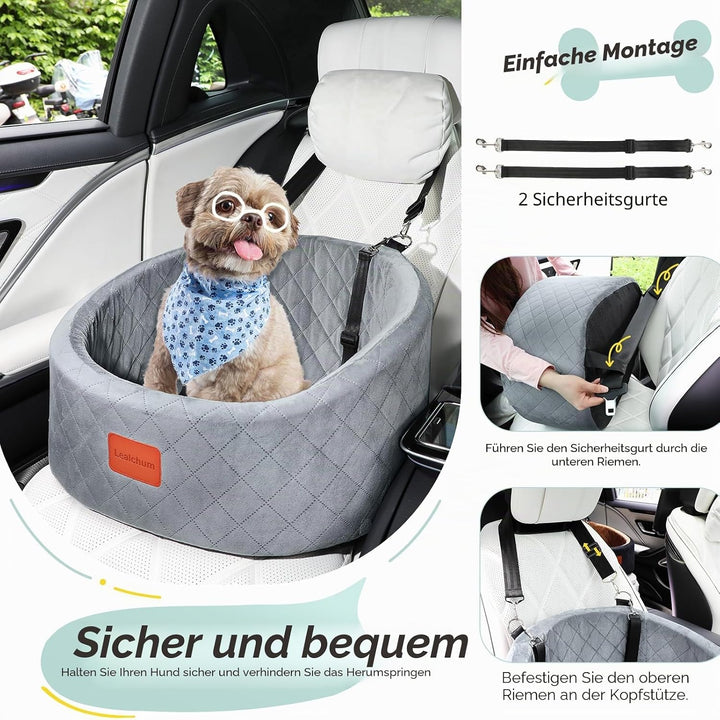 Hunde-Autositz, bequemer Haustier-Autositz mit Sicherheitsleinen zum Anklippen, waschbares Reise-Aut