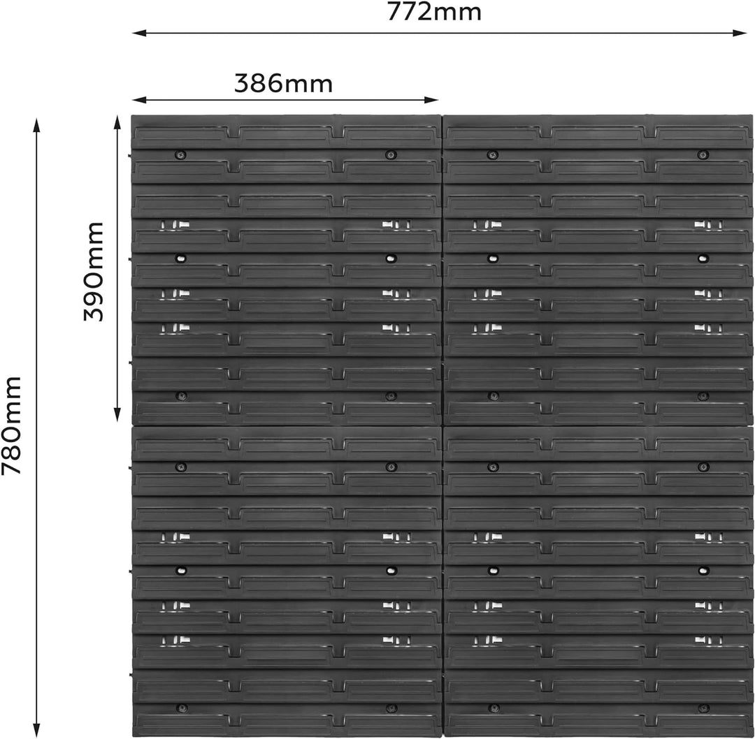 Lagersystem Werkstattregal | 78 x 78 cm | 90 stck. Box | Wandregal mit Stapelboxen - Wandplatten Ext