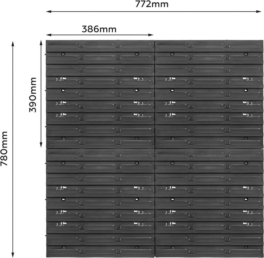 Lagersystem Werkstattregal | 78 x 78 cm | 24 stck. Box | Wandregal mit Stapelboxen - Wandplatten Ext