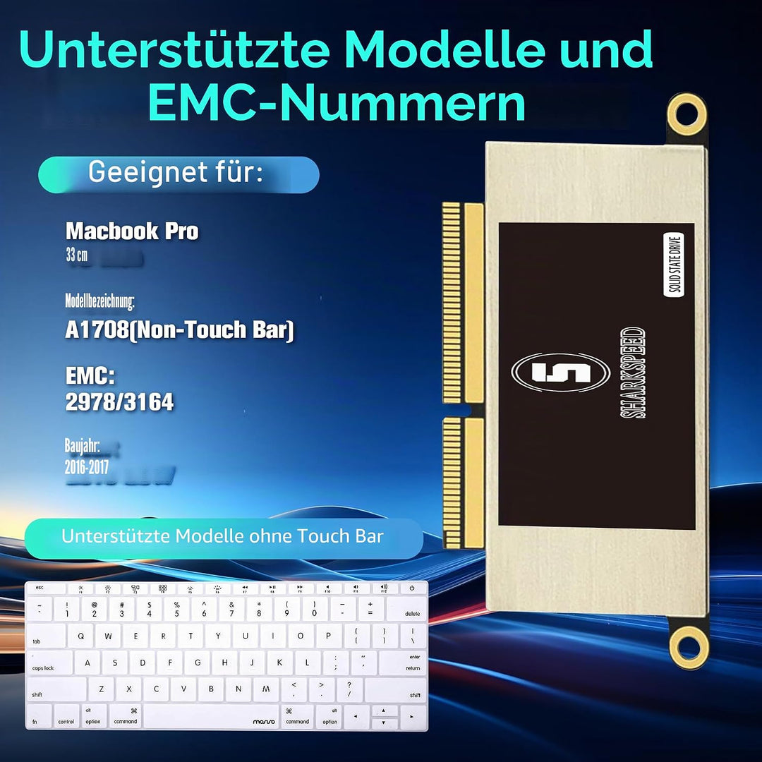 SHARKSPEED SSD 256GB NVMe für MacBook Pro A1708 M.2 PCIe Gen3.0x4 3D NAND Festplatte Intern Upgrade