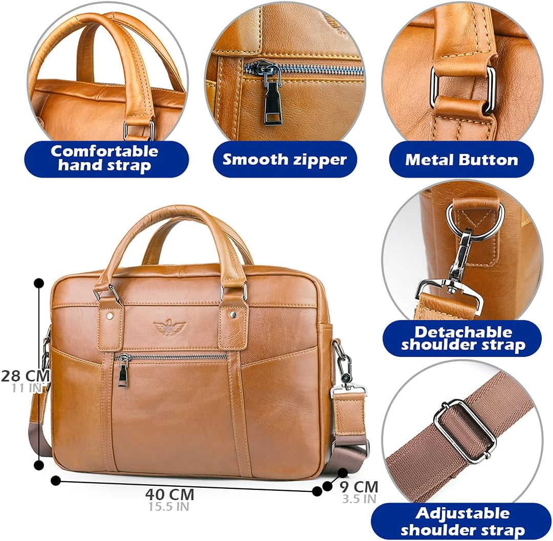 SPAHER Laptoptasche 15.6 Zoll Aktentasche Herren Business Tasche Arbeitstasche Herren Echtleder Tasc
