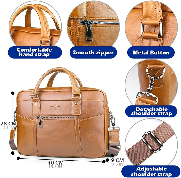 SPAHER Laptoptasche 15.6 Zoll Aktentasche Herren Business Tasche Arbeitstasche Herren Echtleder Tasc