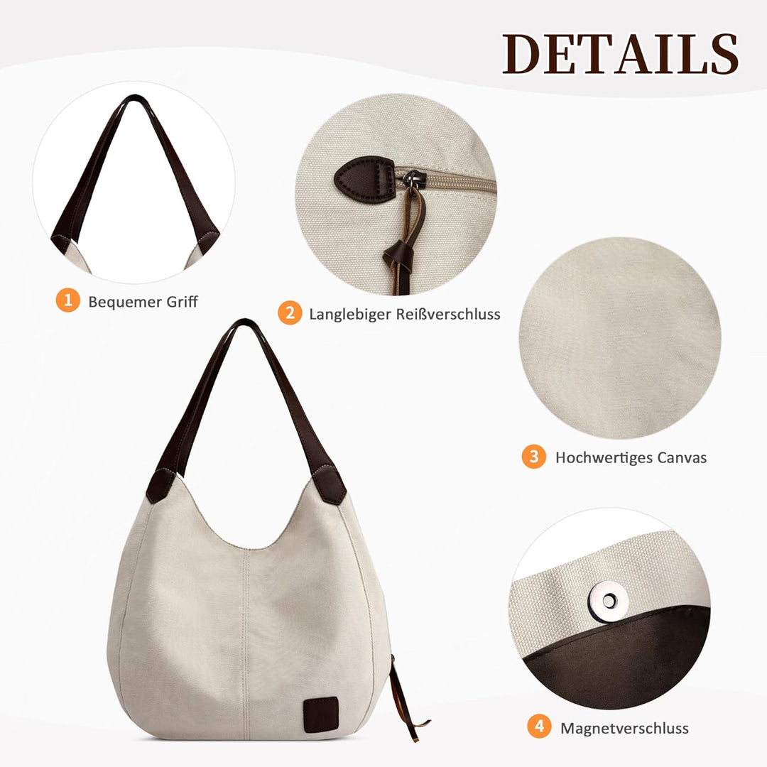 DIRRONA Mode Damen Canvas Handtasche Damen Canvas Schultertasche Canvas Tragetasche Leicht Sanft Han