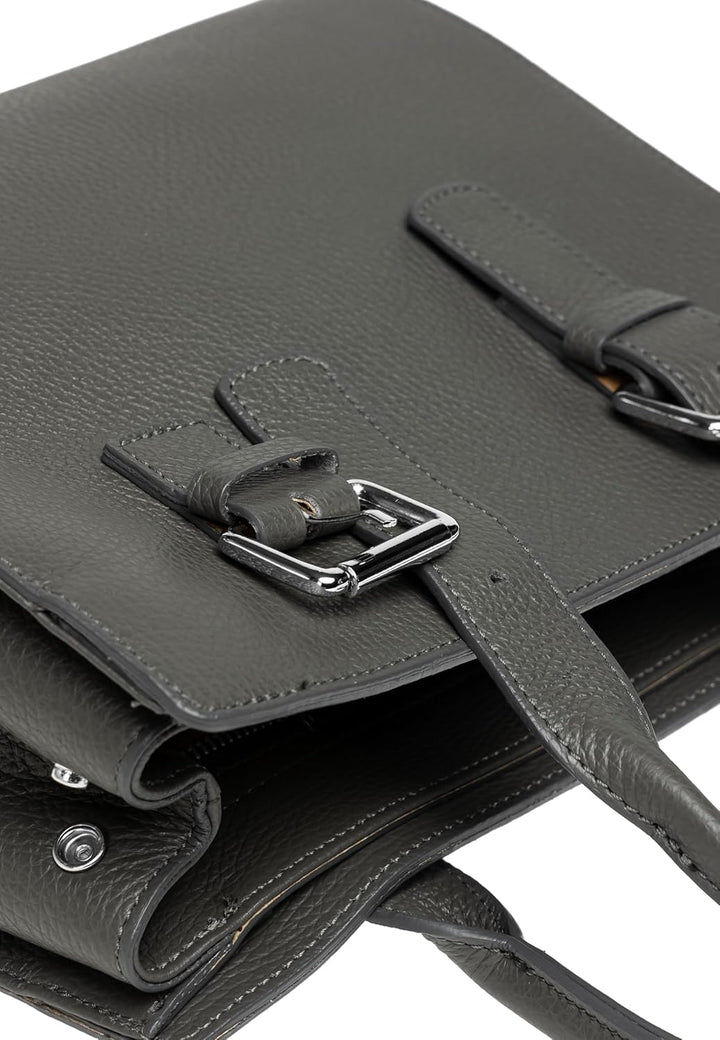 Caspar TL807 klassisch elegante Damen Leder Handtasche Einheitsgrösse Dunkelgrau, Einheitsgrösse Dun