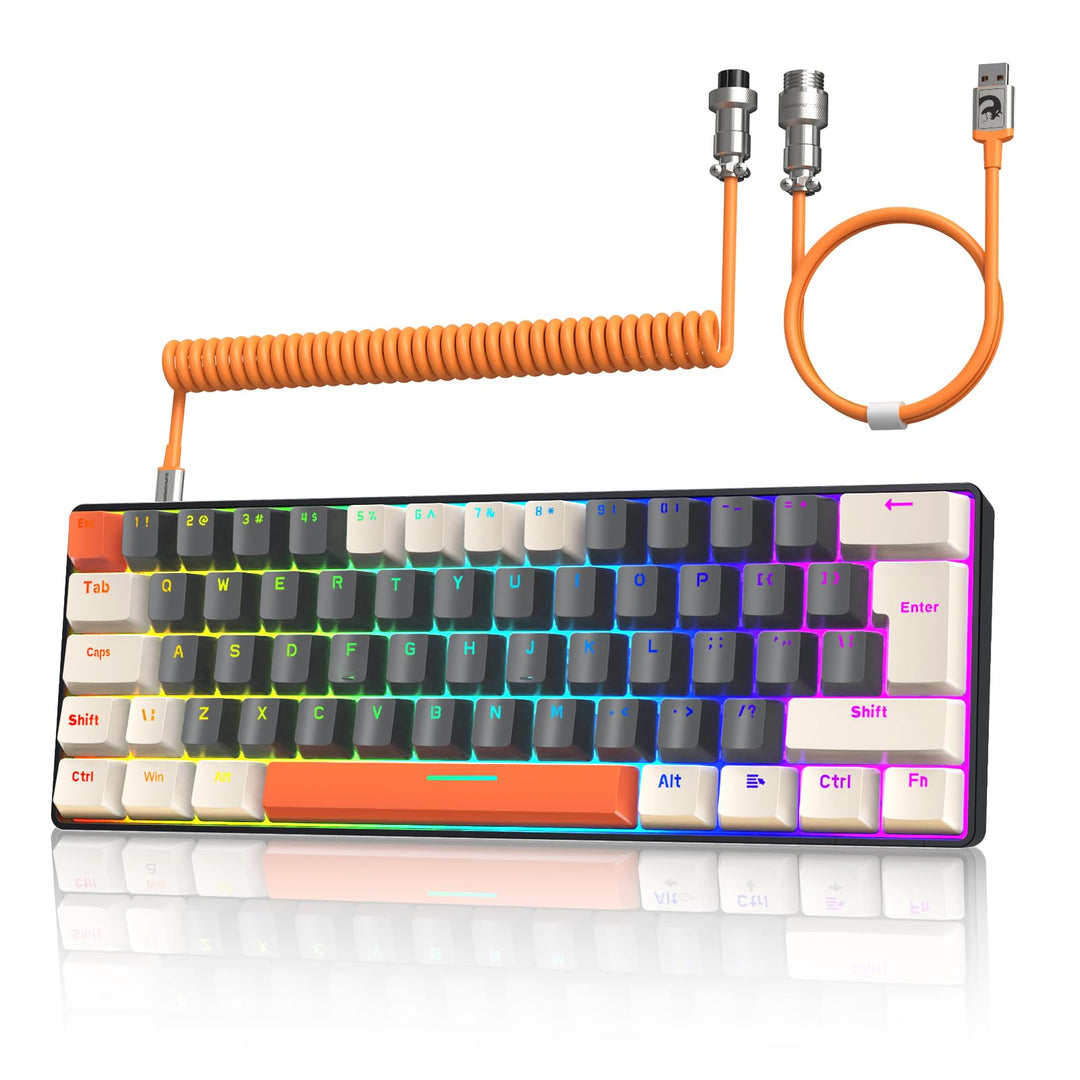 ZIYOU LANG T60 Wired Gaming-Tastatur mit Spiral USB-C Kabel - Kompakt 60% UK Layout(QWERTY) Mechanis
