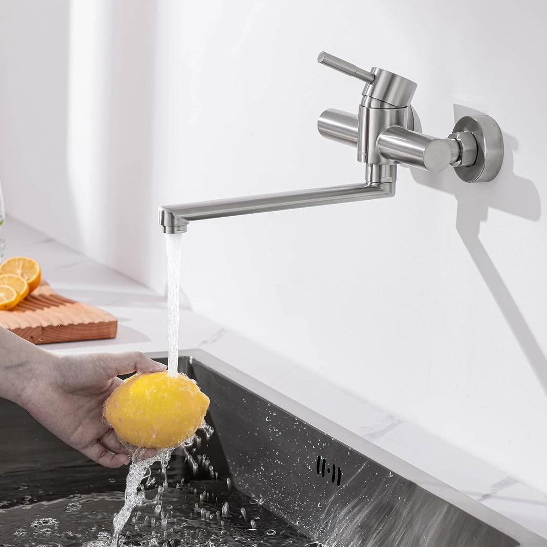 Küchenarmatur Wasserhahn Küche Wand, 360° Drehbar Edelstahl Spültischarmatur Wasserhahn Einhebelmisc