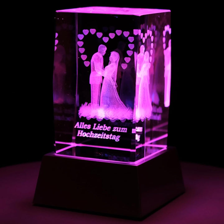 Kaltner Präsente Stimmungslicht LED Kerze/Kristall Glasblock/Motiv Hochzeit / 3D-Laser-Gravur - Alle