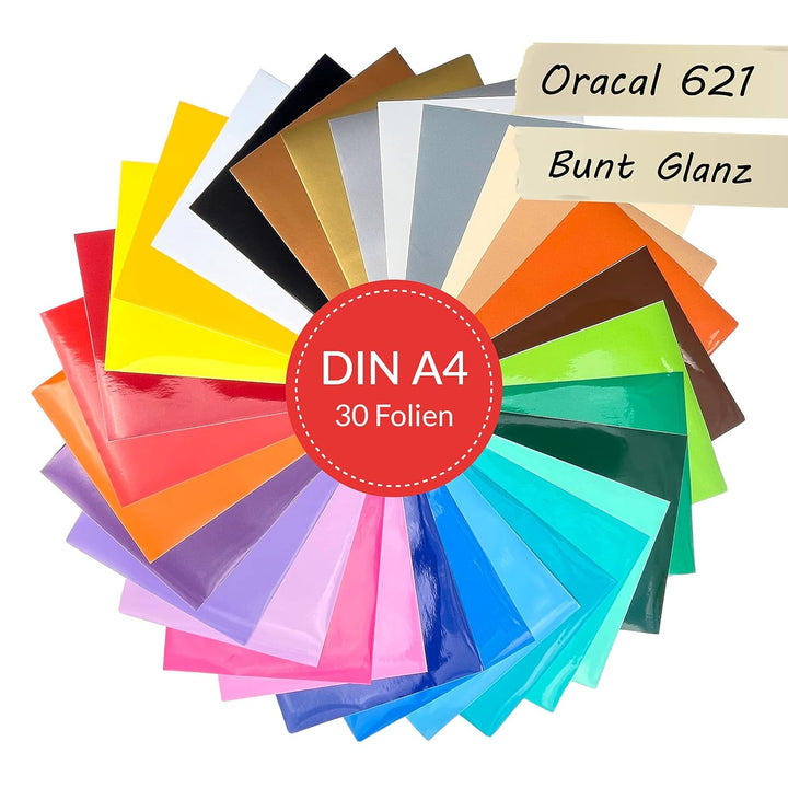 PrintAttack D009 Vinylfolien Set selbstklebend DIN A4 Oracal 621 glänzend Plotter Folien zum Plotten