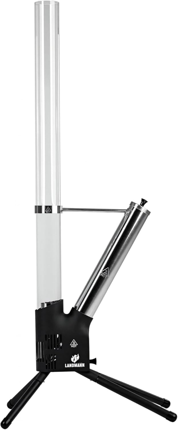 Feuersäule Schwarz/Silber – Outdoor Pellet Feuerstelle 126,5 cm mit Borosilikat-Glasrohr, raucharm,