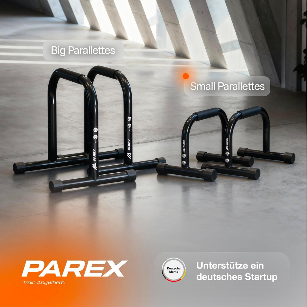 Parex Parallettes aus Stahl, gelenkschonende & rutschfeste Liegestützgriffe, Calisthenics Equipment