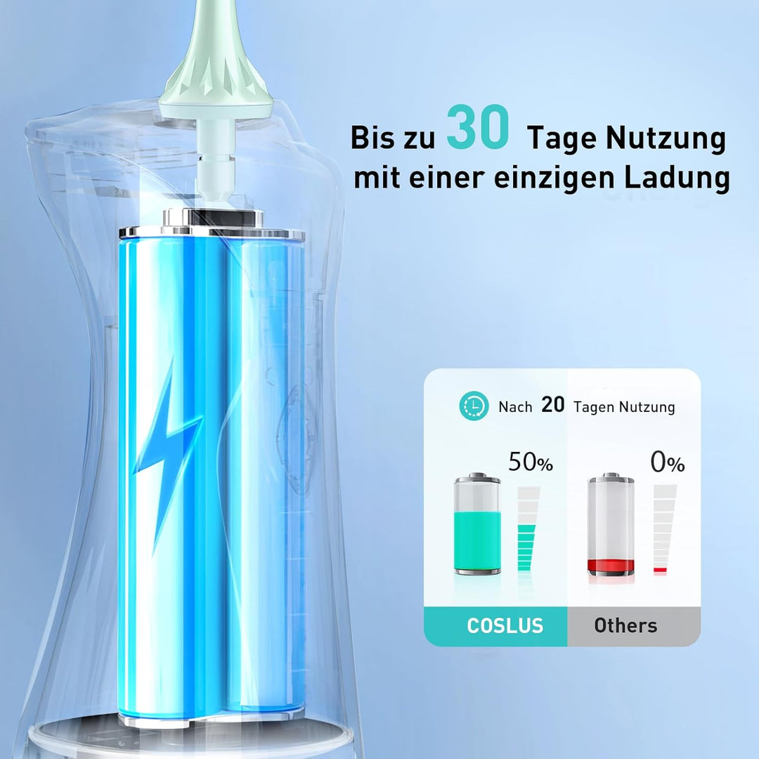 COSLUS Munddusche Kabellos Elektrischer Zahnreiniger: 4 Modi Tragbare Zahndusche 300ml Wassertank Mu
