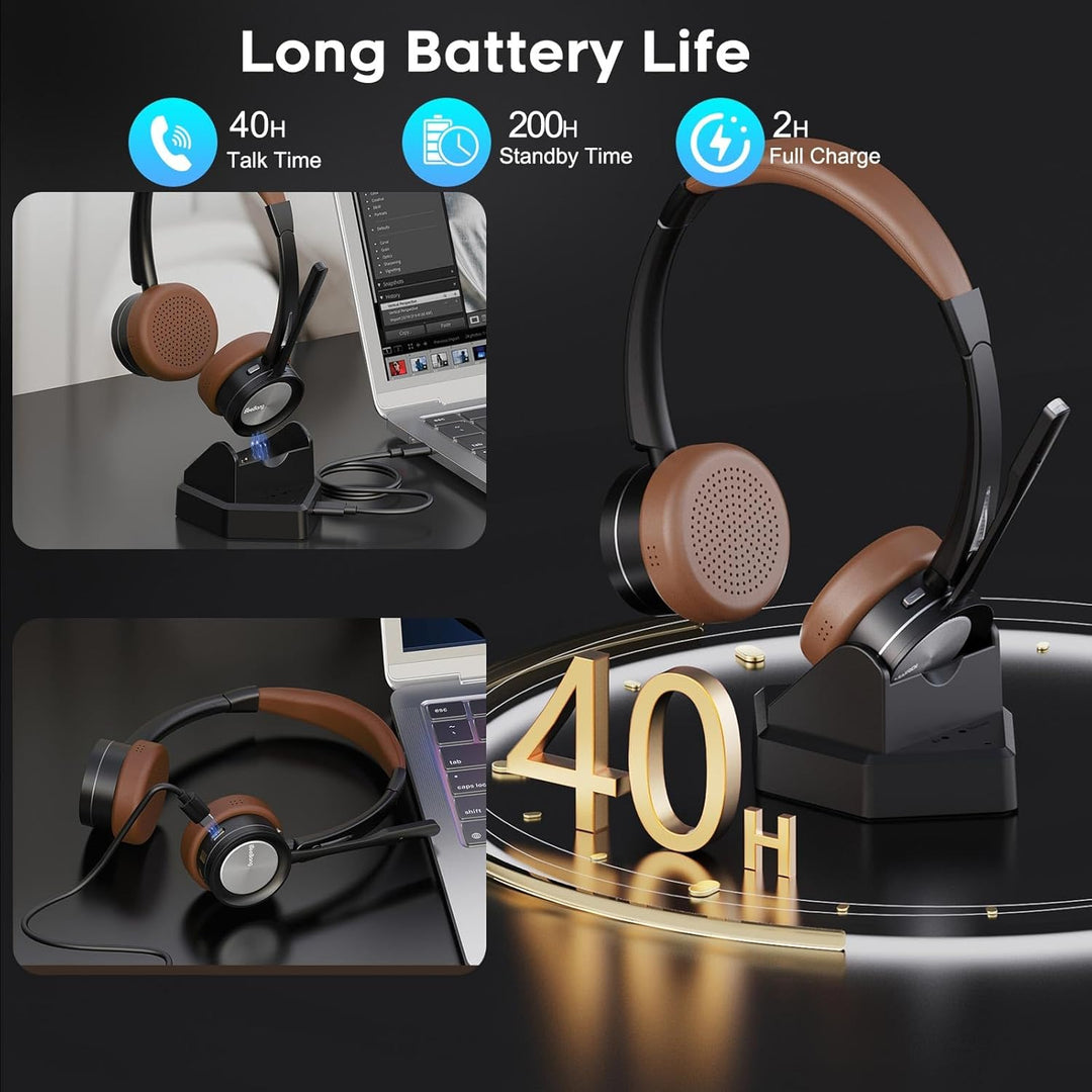 Kabelloses Headset, Bluetooth-Headset mit Mikrofon und Rauschunterdrückung & USB-Dongle, Kabellose m
