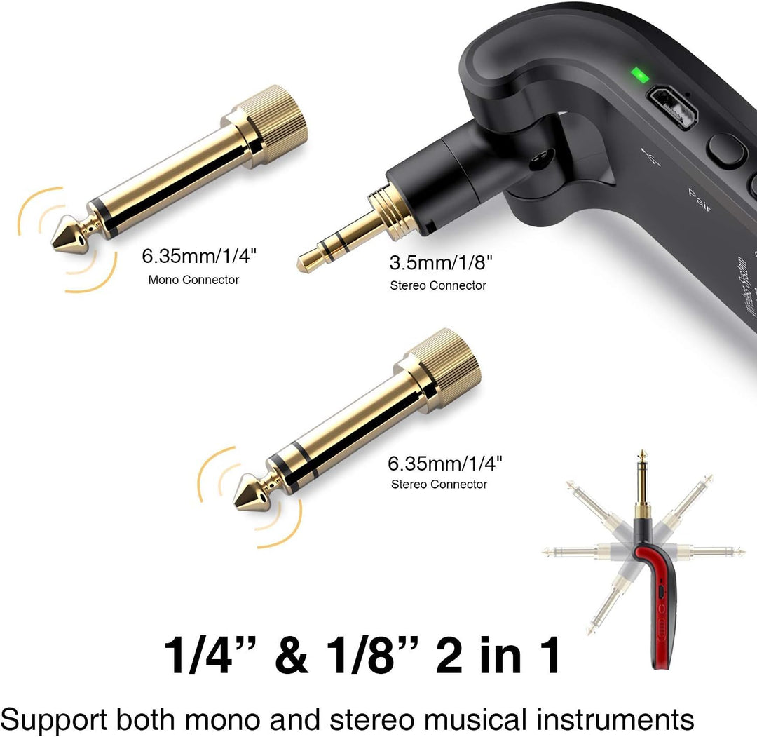 LEKATO Stereo 2.4GHZ Guitar Wireless System Wiederaufladbarer Gitarrensender Empfänger für Gitarren,
