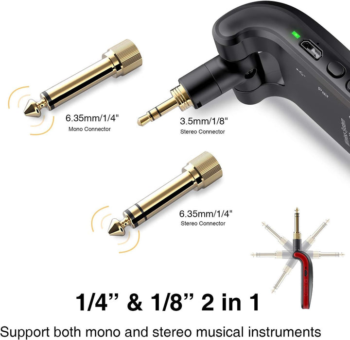 LEKATO Stereo 2.4GHZ Guitar Wireless System Wiederaufladbarer Gitarrensender Empfänger für Gitarren,