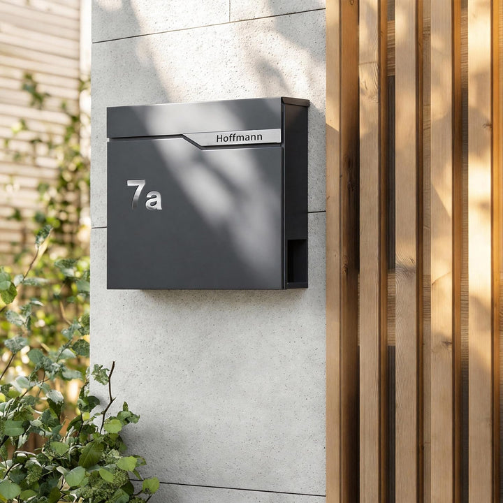 Zedelmaier Design Briefkasten mit Zeitungsfach Anthrazit RAL 7016 Personalisierter - Wandbriefkasten