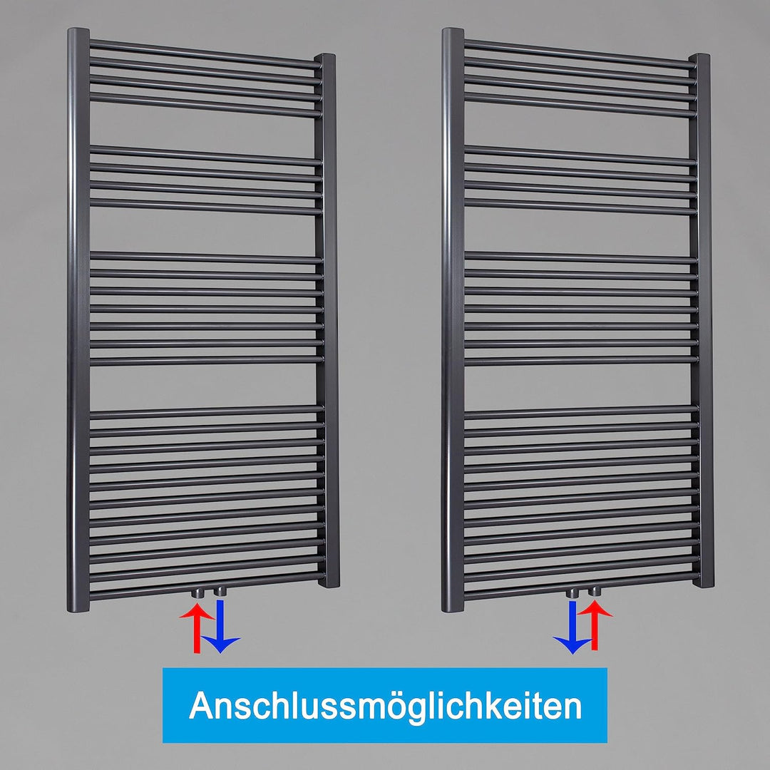 Heizkörper Badheizkörper Handtuchwärmer mit Mittelanschluss 50 mm anthrazit (1424 x 600 mm) (717 Wat