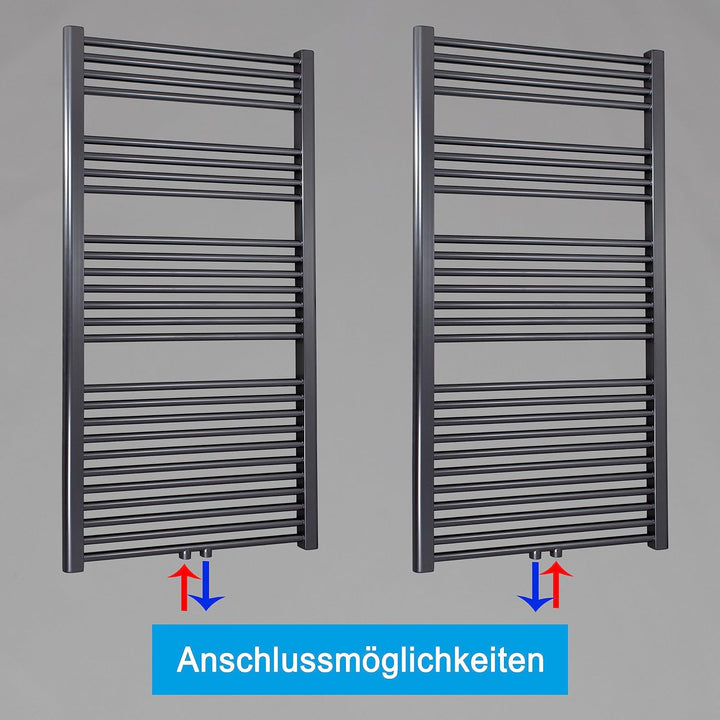Heizkörper Badheizkörper Handtuchwärmer mit Mittelanschluss 50 mm anthrazit (1424 x 600 mm) (717 Wat